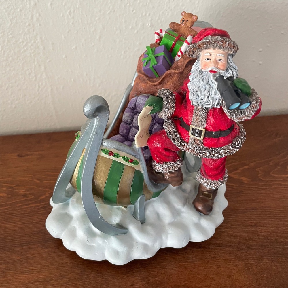1999 Vtg Here Comes Santa Claus Musical Figurine Sculpture Christmas Sleigh gift